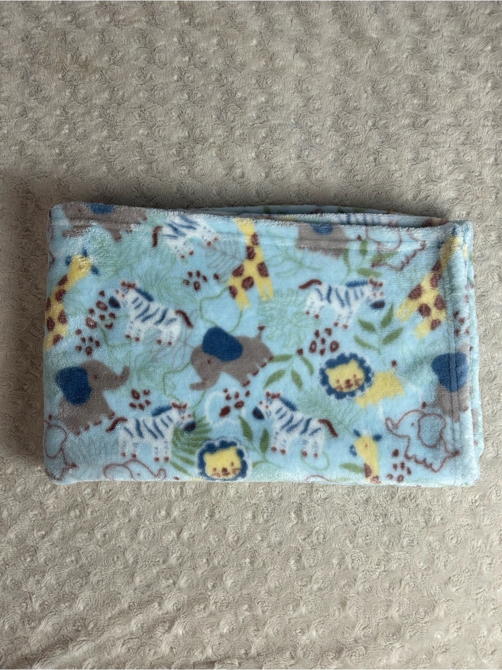 Petite L'Amour Safari Animal Baby Blanket Blue Elephant Lion Zebra Giraffe Brown